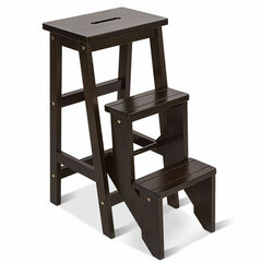 Goplus - HW55009CF - 3-Step 353-lb Capacity Brown Wood Foldable Step Stool