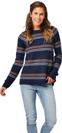Carve Designs - Cabana Sweater - Womens - NAVY RAINBOW STRIPE