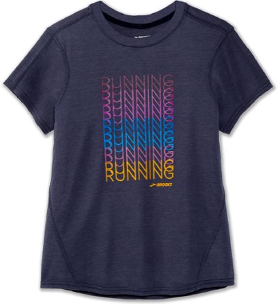 Brooks - Distance Graphic T-Shirt - Womens - HEATHER NAVY/BROOKS REPEAT