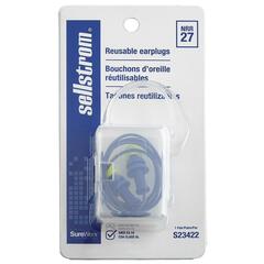 Sellstrom - S23422 - Reusable Corded Ear Plugs, 27dB NRR, Tapered Shape, Blue/Hi-Vis Green