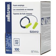 Sellstrom - S23412 - Disposable Corded Foam Ear Plugs, 32dB NRR, Bullet Shape, Hi-Vis Green, 100 Pairs/Pack