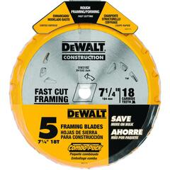 DEWALT - DW3592B5LX - Construction 5-Pack 7-1/4-in 18-Tooth Carbide Circular Saw Blade