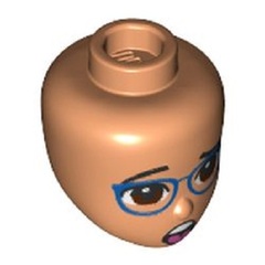 LEGO PART 92198pr0286 Minidoll Head Dark Blue glasses, Brown Eyes, Scared/Surprised print