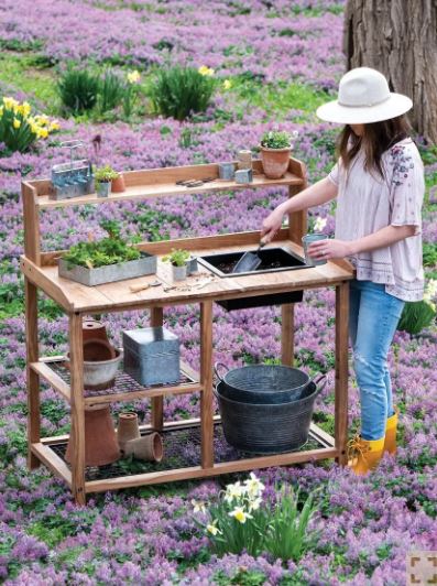 Dynamic Acacia Potting Bench with Soil Reservoir