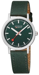 Mondaine - Official Swiss Railways Classic: Petite Silver-Case Watch With Forest Green Sustainable-Strap