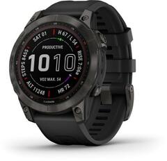 Garmin - fenix 7 Sapphire Solar Multisport GPS Watch - GRAY/TITANIUM & BLACK BAND