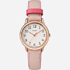 Timex - Easy Reader with Timex Pay Leather Strap Watch - Rose-Gold-Tone/Pink/Cream