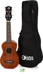 Luna Honu Tribal Turtle Soprano Ukulele - Satin Natural