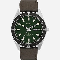 Timex - Waterbury Dive Automatic Leather Strap Watch - Stainless-Steel/Brown/Green/Black