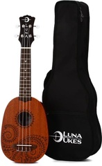 Luna Tattoo Mahogany Pineapple Soprano Ukulele - Satin Natural