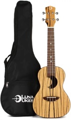 Luna Crescent Black and White Ebony Concert Ukulele - Natural