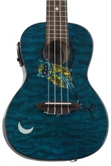 Luna Owl Quilt Top Concert Ukulele with Preamp - Trans Blue