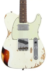 Fender Custom Shop Limited Edition CuNiFe Telecaster Custom Heavy Relic Electric Guitar - Olympic White Over 3-tone Sunburst