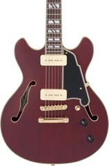 D'Angelico Deluxe Mini DC Semi-hollowbody Electric Guitar - Satin Trans Wine