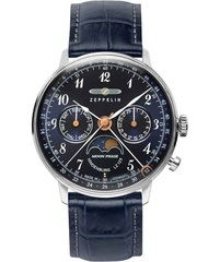Graf Zeppelin - Lz129 Hindenburg Quartz Day/date Watch Moon Phase Blue Dial 7037-3