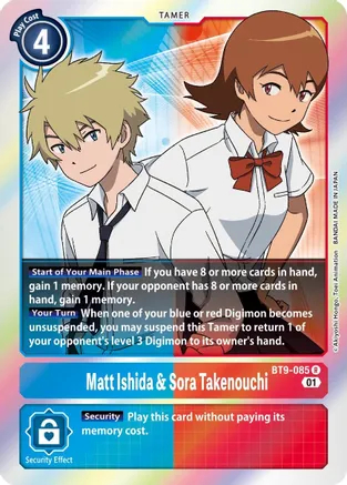 Matt Ishida & Sora Takenouchi - BT9-085 - R - Foil - Digimon Card Game  Singles  X Record - Illustrious Cards and Games