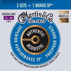 Martin Authentic Acoustic Superior Performance Guitar Strings - 92/8 Phosphor Bronze Custom Light 3-pack