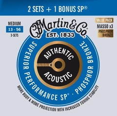 Martin Authentic Acoustic Superior Performance Guitar Strings - 92/8 Phosphor Bronze Medium 3-pack