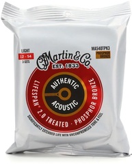 Martin Authentic Lifespan 2.0 Treated Acoustic Guitar Strings - 92/8 Phosphor Bronze Light (3-pack)