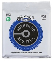 Martin MA170 Authentic Acoustic Superior Performance 80/20 Bronze Guitar Strings - .010-.047 Extra Light