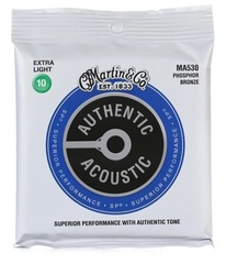 Martin MA530 Authentic Acoustic Superior Performance 92/8 Phosphor Bronze Guitar Strings - .010-.047 Extra Light