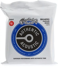 Martin Authentic Superior Performance Acoustic Guitar Strings - 92/8 Phosphor Bronze Light (3-pack)