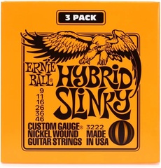 Ernie Ball 3222 Hybrid Slinky Nickel Wound Electric Guitar Strings - .009-.046 Factory 3-pack