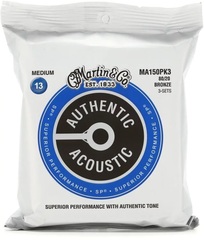 Martin Authentic Superior Performance Acoustic Guitar Strings - 80/20 Bronze Medium (3-pack)