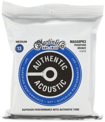 Martin Authentic Superior Performance Acoustic Guitar Strings - 92/8 Phosphor Bronze Medium (3-pack)