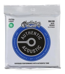 Martin MA180 Authentic Acoustic Superior Performance 80/20 Bronze Guitar Strings - .010-.047 Extra Light 12-string