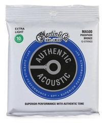 Martin MA500 Authentic Acoustic Superior Performance 92/8 Phosphor Bronze Guitar Strings - .010-.047 Extra Light 12-string