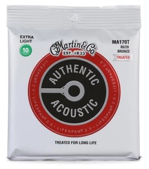 Martin MA170T Authentic Acoustic Lifespan 2.0 Treated 80/20 Bronze Guitar Strings - .010-.047 Extra Light