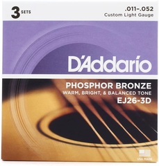 D'Addario EJ26 Phosphor Bronze Acoustic Guitar Strings - .011-.052 Custom Light (3-pack)
