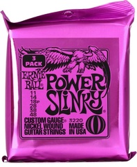 Ernie Ball 3220 Power Slinky Nickel Wound Electric Guitar Strings - .011-.048 Factory 3-pack