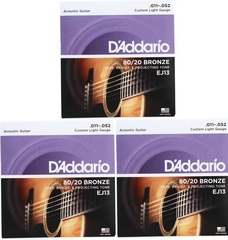 D'Addario EJ13 80/20 Bronze Acoustic Guitar Strings - .011-.052 Custom Light (3-pack)