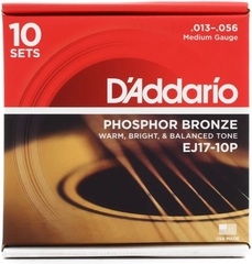 D'Addario EJ17-10P Phosphor Bronze Acoustic Guitar Strings - .013-.056 Medium (10-pack)
