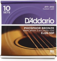 D'Addario EJ26-10P Phosphor Bronze Acoustic Guitar Strings - .011-.052 Custom Light (10-pack)