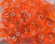 Set of 8d6 Dice - Translucent Orange w/ White
