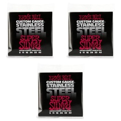 Ernie Ball 2248 Super Slinky Stainless Steel Wound Electric Guitar Strings - .009-.042 (3-Pack)