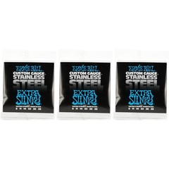 Ernie Ball 2249 Extra Slinky Stainless Steel Wound Electric Guitar Strings - .008-.038 (3-Pack)