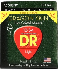 DR Strings DSA-2/12 Dragon-Skin Phosphor Bronze Coated Acoustic Guitar Strings - .012-.054 Light (2-pack)