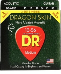 DR Strings DSA-2/13 Dragon-Skin Phosphor Bronze Coated Acoustic Guitar Strings - .056-.013 Medium (2-pack)