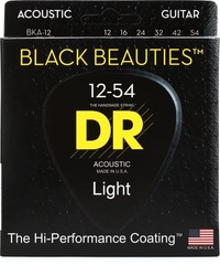 DR Strings BKA-12 Black Beauties K3 Coated Acoustic Guitar Strings - .012-.054 Light