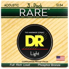 DR Strings RPM-12 Rare Phosphor Bronze Acoustic Guitar Strings - .012 - .054 Light Factory 3-pack