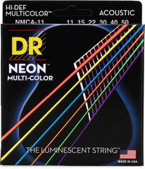 DR Strings NMCA-11 Hi-Def Neon Multi-Color K3 Coated Acoustic Guitar Strings - .011-.050 Custom Light