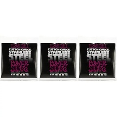 Ernie Ball 2245 Power Slinky Stainless Steel Wound Electric Guitar Strings - .011-.048 (3-Pack)
