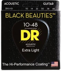 DR Strings BKA-10 Black Beauties K3 Coated Acoustic Guitar Strings - .010-.048 Extra Light