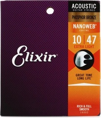 Elixir Strings 16002 Nanoweb Phosphor Bronze Acoustic Guitar Strings - .010-.047 Extra Light