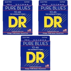 DR Strings PHR-10 Pure Blues Pure Nickel Electric Guitar Strings - .010-.046 Medium (3-pack)