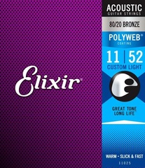 Elixir Strings 11025 Polyweb 80/20 Bronze Acoustic Guitar Strings - .011-.052 Custom Light